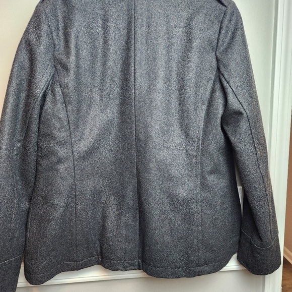 American Eagle Recycled Wool Blend Pea Coat Deadstock Grey Sz L NWT plaid lined - Picture 4 of 13
